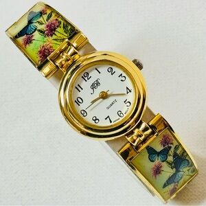 Vintage Jennie B  Butterflies Bee Balm Women's Gold Bracelet Watch Bergamot